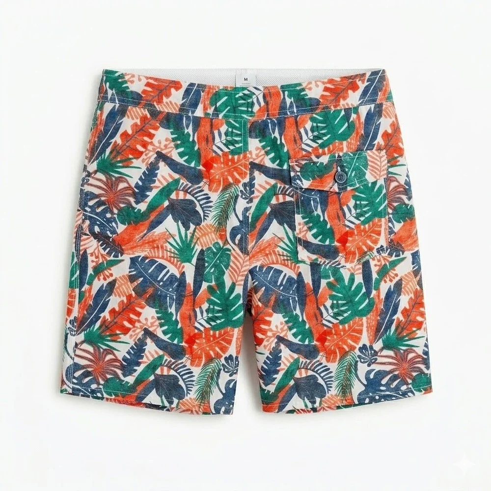 Johnnie-O Mens Medium Swim Trunks Orange Blue‎ Tropical Floral Board Shorts 7in